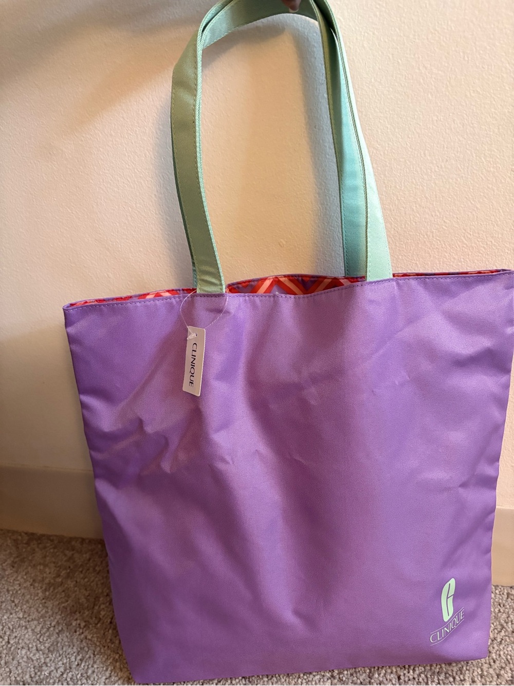 Clinique Lavender Tote with Mint Green Handles